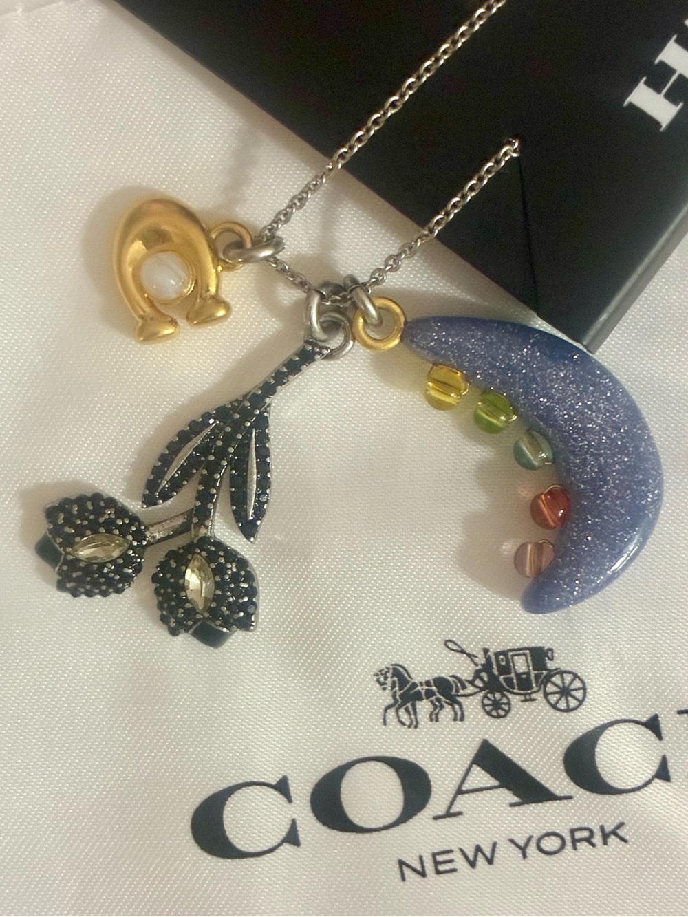 Coach Jet Flower Charm Necklace C7190 With Dust Bag NWT